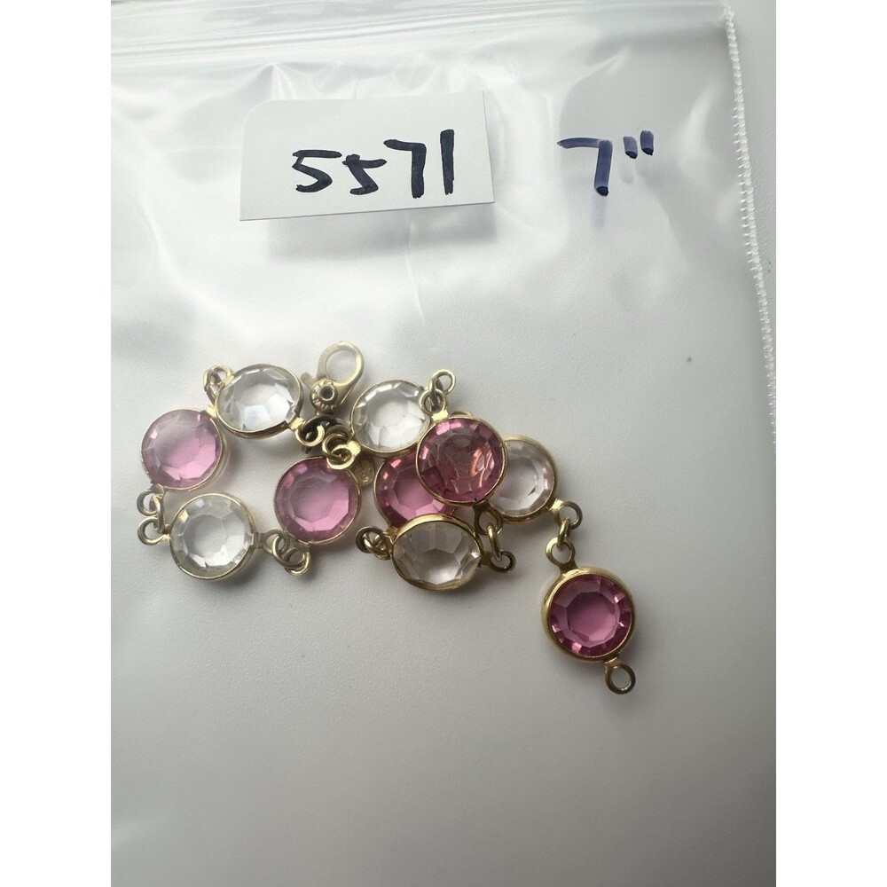 Vintage Monet Goldtone Pastel Pink Crystal Bracelet 7” - Picture 7 of 7